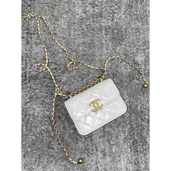 Chanel 21A White Mini Flap Coin Purse With Chain Handle Shoulder Crossbody Bag - Picture 3 of 12